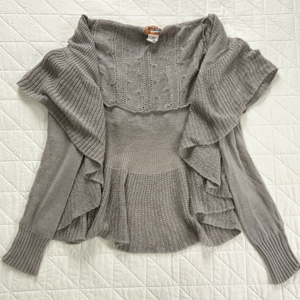 Mudd Y2K Gray Crochet Open Knit Boho Cardigan Girls L - (Fits Women’s S)